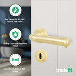 Claro Satin Brass Lever on Rose Door Handle Kit - Medium Duty FD30/60 - 80mm Sashlock - tradefit - 2