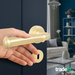 Claro Satin Brass Lever on Rose Door Handle Kit - Medium Duty FD30/60 - 80mm Sashlock - tradefit - 6