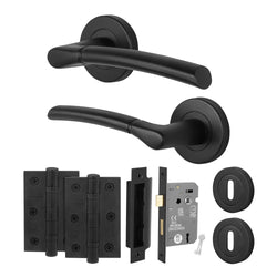 Bosa Matt Black Lever on Rose Door Handle Pack - 80mm Sashlock - tradefit