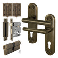 Olbia Antique Brass Lever on Backplate Door Handle Kit - 80mm Euro Sashlock and Double Cylinder - Keyed to Differ