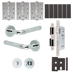 Santana Polished Chrome Lever on Rose Door Handle Kit - Heavy Duty FD30/60 - DIN Bathroom Lock - tradefit