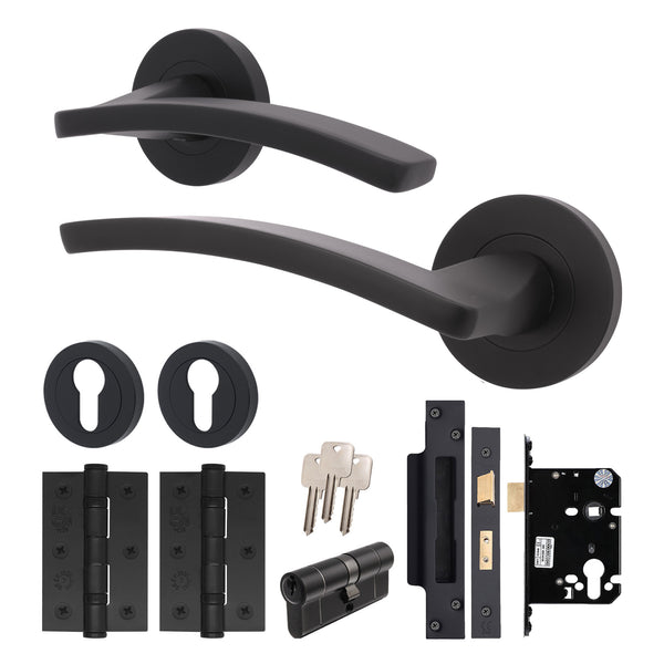 Euroda - Plus Black Lever on Rose Door Handle Pack - Euro Lock & Cylinder - tradefit - Featured Image