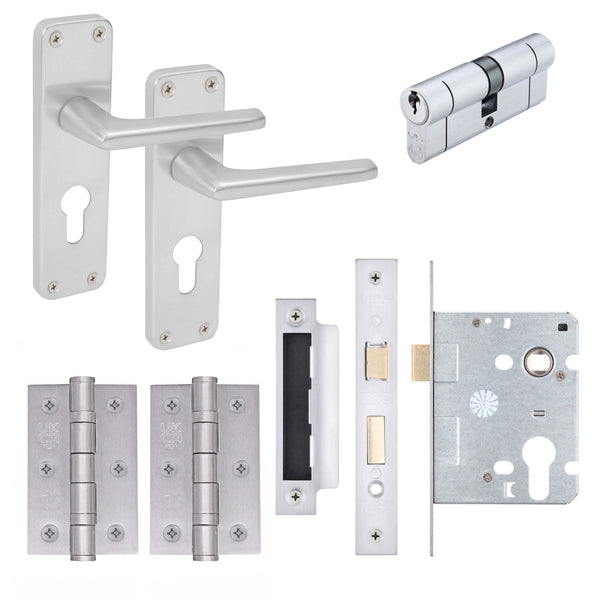 Contractor Satin Aluminium Door Handle Pack - Euro Sashlock and Double Cylinder - tradefit - Featured Image
