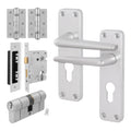 Satin Aluminium Contract Lever Door Handle Kit - 80mm Euro Sashlock and Double Cylinder - Master Keyed