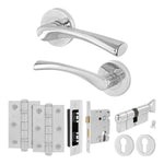 Nola Polished Chrome Lever on Rose Door Handle Kit - 80mm Euro Sashlock and Thumbturn Cylinder - Keyed to Differ - tradefit - 1