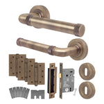 Santana Antique Brass Lever on Rose Door Handle Kit - Medium Duty FD30/60 - 80mm Sashlock - tradefit - 1