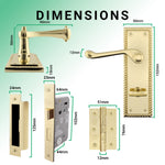 Georgian Rope Edge Scroll Polished Brass Door Handle Pack - 64mm Bathroom - tradefit - 3