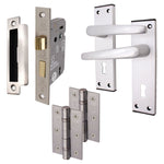 Aluminium Council Lever Lock Pack - 150 x 40mm - 66mm Lock x 76mm Hinges - Satin Aluminium - tradefit - 1