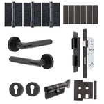 Dumont Matt Black Lever on Rose Door Handle Kit - Heavy Duty FD30/60 - DIN Euro Sashlock and Thumbturn Cylinder - Master Keyed - 1