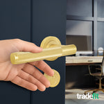 Dumont Satin Brass Lever on Rose Door Handle Kit - Medium Duty FD30/60 - 80mm Euro Sashlock and Thumbturn Cylinder - Keyed to Differ - tradefit - 6