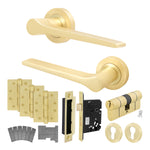 Tapera Satin Brass Lever on Rose Door Handle Kit - Medium Duty FD30/60 - 80mm Euro Sashlock and Double Cylinder - Keyed Alike - tradefit - 1