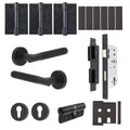 Aurora Matt Black Lever on Rose Door Handle Kit - Heavy Duty FD30/60 - DIN Euro Sashlock and Double Cylinder - Keyed Alike