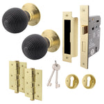 Beehive Black/Brass Wooden Mortice/Rim Door Knob Kit - 80mm Sashlock - tradefit - 1