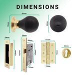 Beehive Black/Brass Wooden Mortice/Rim Door Knob Kit - 80mm Sashlock - tradefit - 3