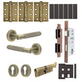 Dumont Antique Brass Lever on Rose Door Handle Kit - Heavy Duty FD30/60 - DIN Euro Sashlock and Thumbturn Cylinder - Keyed Alike