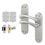 Nola Satin Nickel Lever on Backplate Door Handle Pack - 64mm Latch - tradefit - 1