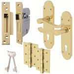 Victorian Rectory Polished Brass Lever Door Handle Pack - BS3621 5 Lever Lock - tradefit - 1