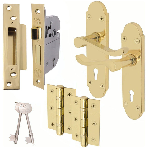 Victorian Rectory Polished Brass Lever Door Handle Pack - BS3621 5 Lever Lock - tradefit - Featured Image