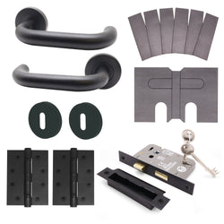 Black Return to Door Handle on Rose Fire Door Pack - 3 Lever Sashlock - FD30/60 - tradefit