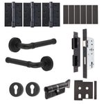Santana Matt Black Lever on Rose Door Handle Kit - Heavy Duty FD30/60 - DIN Euro Sashlock and Thumbturn Cylinder - Keyed Alike - tradefit - 1
