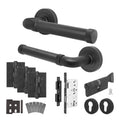 Santana Matt Black Lever on Rose Door Handle Kit - Heavy Duty FD30/60 - DIN Euro Sashlock and Thumbturn Cylinder - Master Keyed