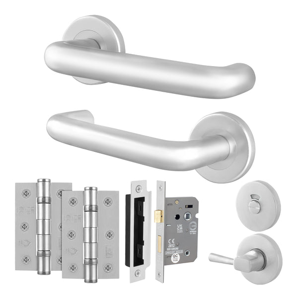 Return to Door Lever on Rose Aluminium Door Handle Kit - Medium Duty - 80mm Bathroom Lock - tradefit - Featured Image