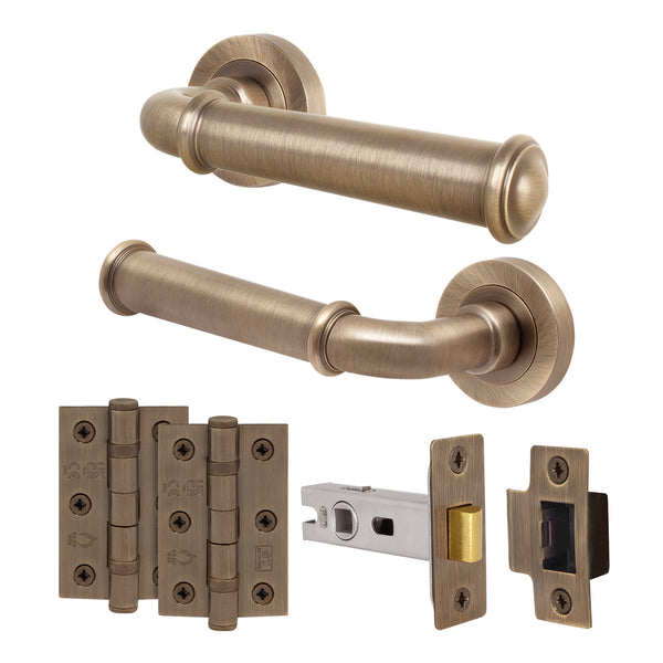 Claro Antique Brass Lever on Rose Door Handle Kit - 64mm Latch - tradefit - Featured Image