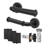 Claro Matt Black Lever on Rose Door Handle Kit - Medium Duty FD30 - 60 - 76mm Latch - tradefit - 1