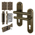 Olbia Antique Brass Lever on Backplate Door Handle Kit - 80mm Euro Sashlock and Cylinder & Turn - Master Keyed