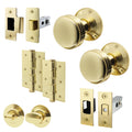 Victorian Ringed Polished Brass Mortice Door Knob Kit - 76mm Bathroom Deadbolt