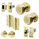 Victorian Ringed Polished Brass Mortice Door Knob Kit - 76mm Bathroom Deadbolt - tradefit - 1