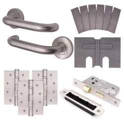 Satin Stainless Return to Door Handle on Rose Fire Door Pack - Bathroom - FD30/60 - tradefit