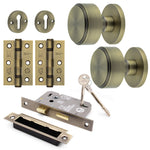 Temara Antique Brass Mortice Door Knob Kit - 80mm Sashlock - tradefit - 1