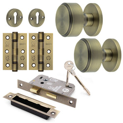 Temara Antique Brass Mortice Door Knob Kit - 80mm Sashlock - tradefit