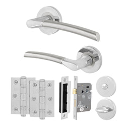 Bosa Duo Style Polished Chrome/Satin Nickel Lever on Rose Door Handle Pack - 80mm Bathroom Lock