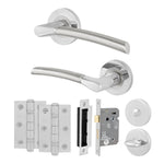 Bosa Duo Style Polished Chrome/Satin Nickel Lever on Rose Door Handle Pack - 64mm Bathroom Lock - tradefit - 1