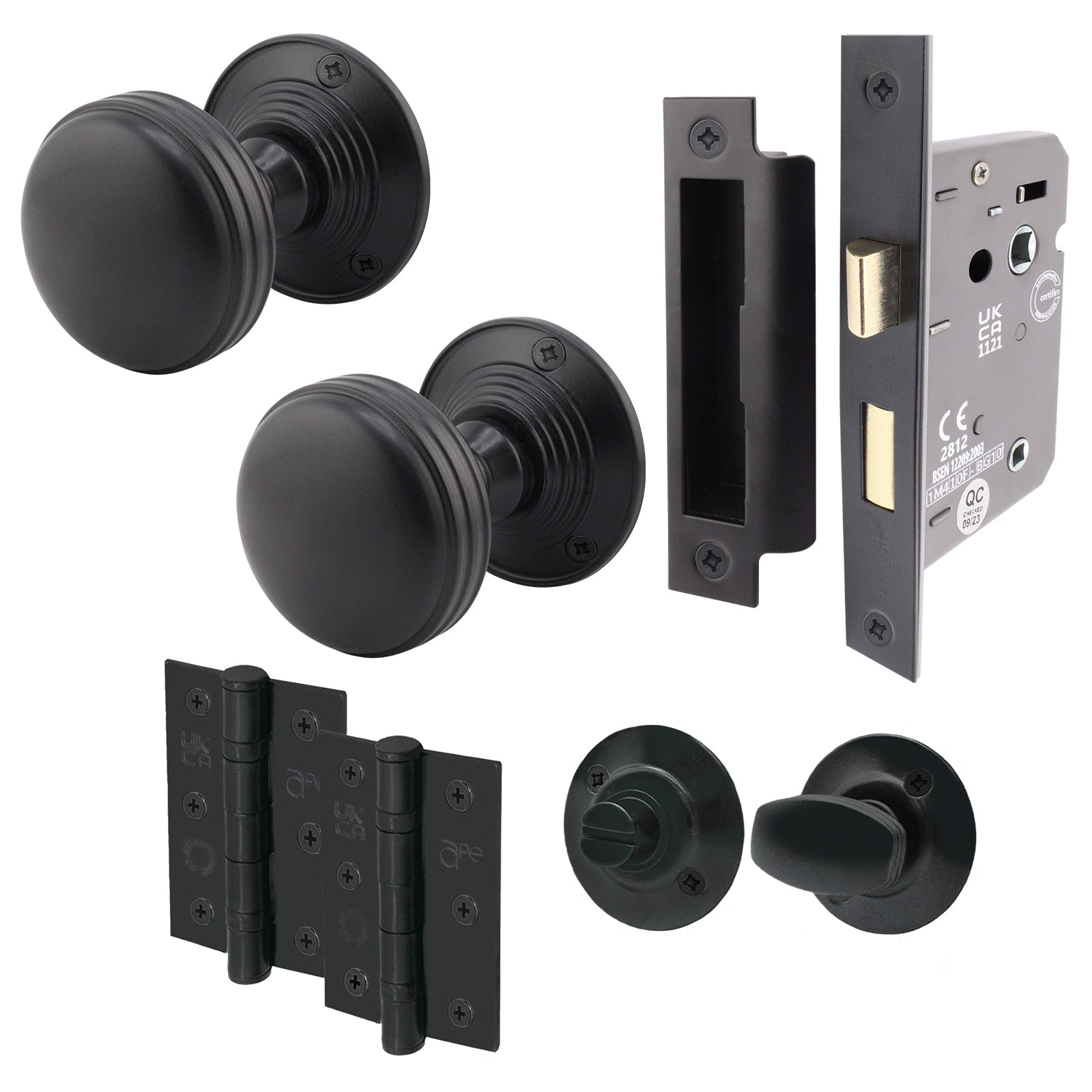Mortiis ブラックメタル　BLACKL Victorian Ringed Black Mortice Door Knob Kit - 80mm Bathroom Lock