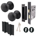 Victorian Ringed Black Mortice Door Knob Kit - 80mm Sashlock - 76mm Hinges