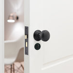Victorian Ringed Black Mortice Door Knob Kit - 80mm Sashlock - 76mm Hinges - tradefit - 5