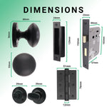 Victorian Matt Black Mortice Door Knob Kit - 80mm Bathroom Lock - 76mm Hinges - tradefit - 3