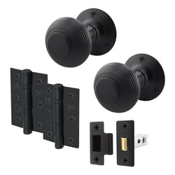 Beehive Black Mortice Door Knob Kit - 76mm Latch - tradefit