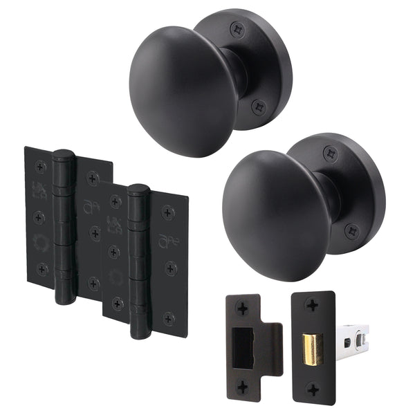 Victorian Matt Black Mortice Door Knob Kit - 76mm Latch - 76mm Hinges - tradefit - Featured Image