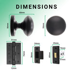 Victorian Matt Black Mortice Door Knob Kit - 76mm Latch - 76mm Hinges - tradefit - 3