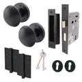 Victorian Matt Black Mortice Door Knob Kit - 80mm Sashlock - 76mm Hinges