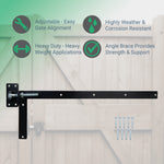 Adjustable Gate Hinges - Left Hand - 900 x 300mm - M20 - Black - tradefit - 2