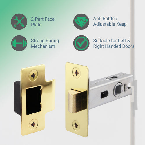 3 inch/76mm Tubular Latch Bolt Through - 57mm Backset - Brassed - tradefit