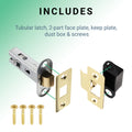 2.5 inch/64mm Tubular Latch Bolt Through - 44mm Backset - Brassed - tradefit