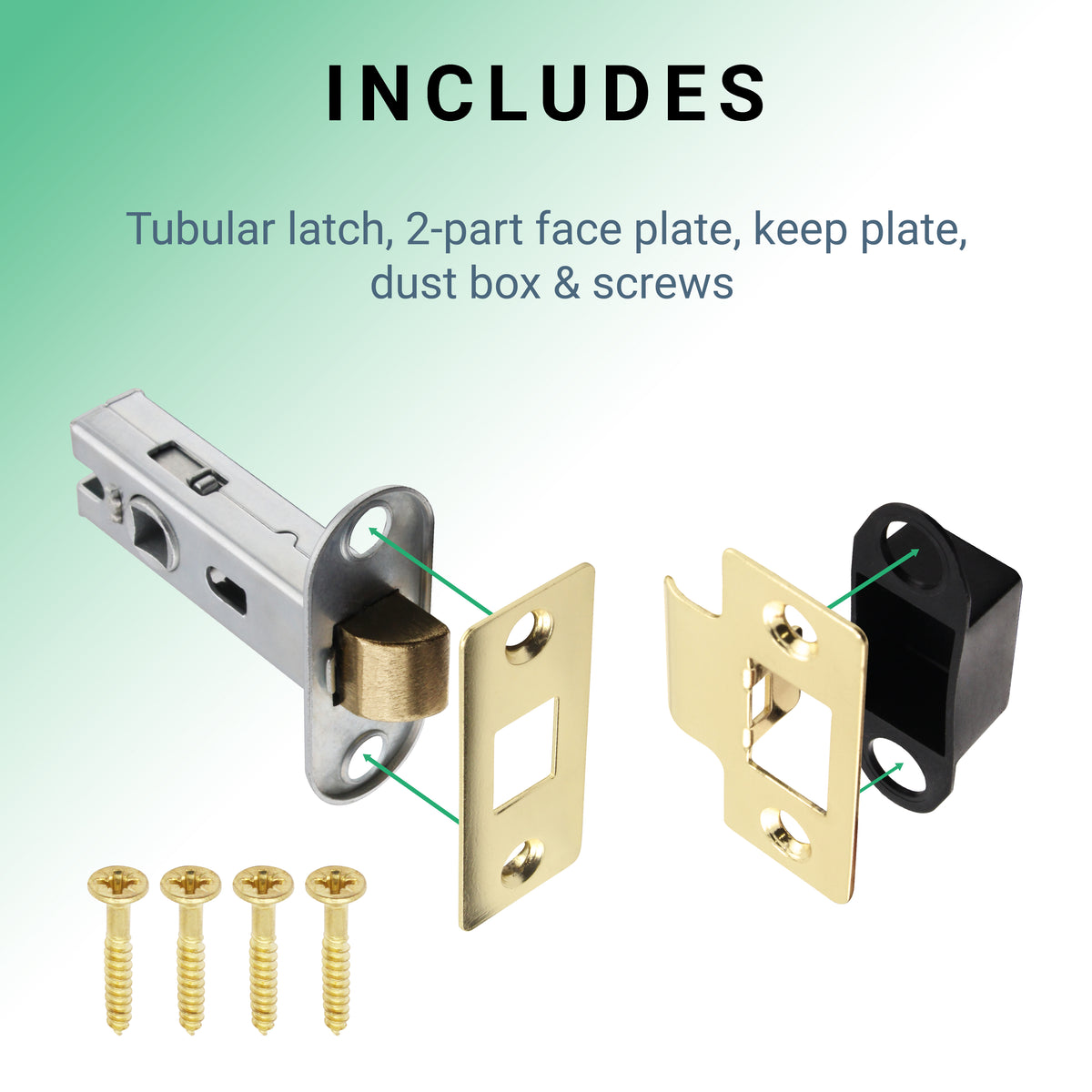 2.5 inch/64mm Tubular Latch Bolt Through - 44mm Backset - Brassed - tradefit