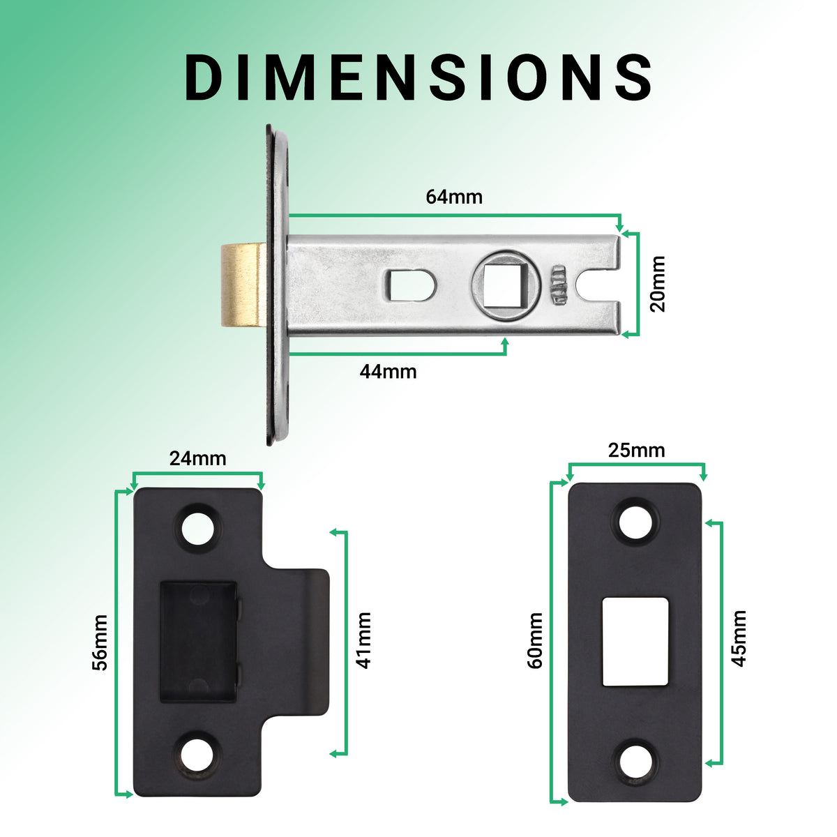 2.5 inch/64mm Tubular Latch Bolt Through - 44mm Backset - Black - tradefit