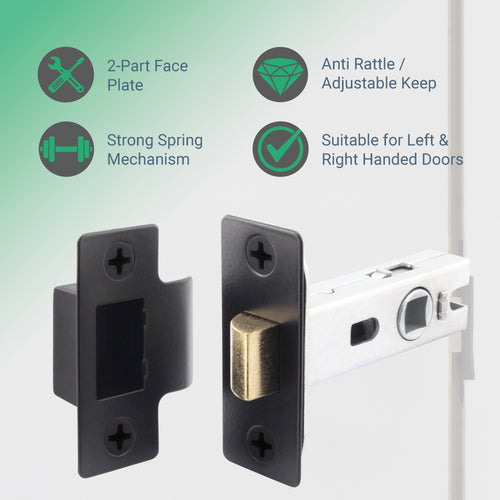 2.5 inch/64mm Tubular Latch Bolt Through - 44mm Backset - Black - tradefit